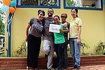 Thanking Jenny Binstock for her support at the fair! (left to right): Jennifer Zelaya, UCLA Blum Center Scholar; Michael Cipoletti; FNE International; Karla Hernandez Toval, student and Chacraseca community member; Rebecca Hervieux, Briana Liu, volunteer with SosteNica)
