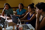 From left to right: Ana Pinto, FNE International long-term volunteer, Conhita Montes, Chacraseca Community Leader, Ana Masacrenas, UCLA Blum Summer Scholar, Jennifer Zelaya, UCLA Blum Summer Scholar